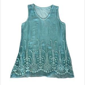 Soft Surroundings silk embroidered sleeveless tank top blouse size small